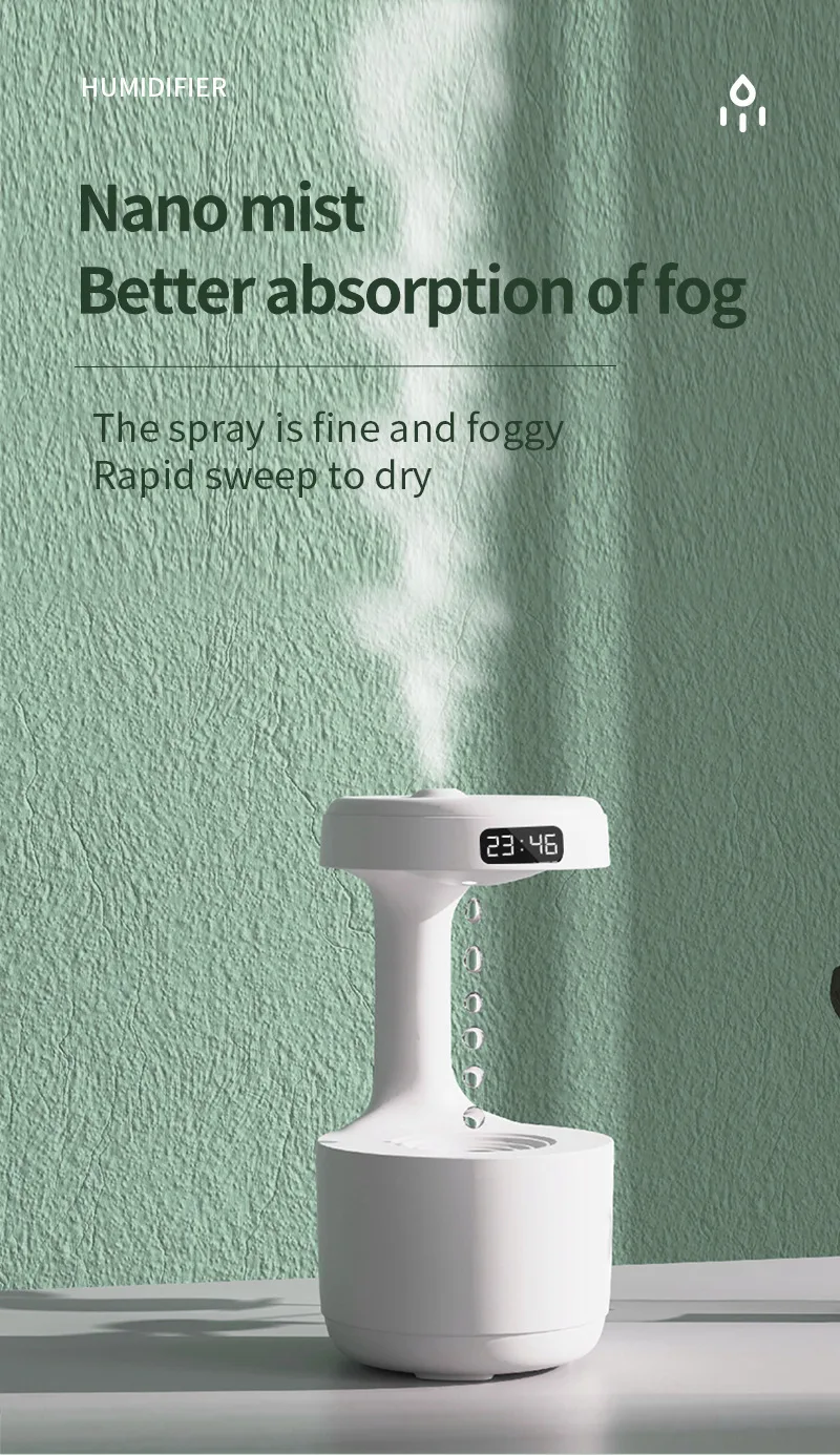 Water Droplet Air Humidifier 800ml Anti-gravity Essential Oil Diffuser Night Light Weightless Sprayer Decorations Desk Lamps