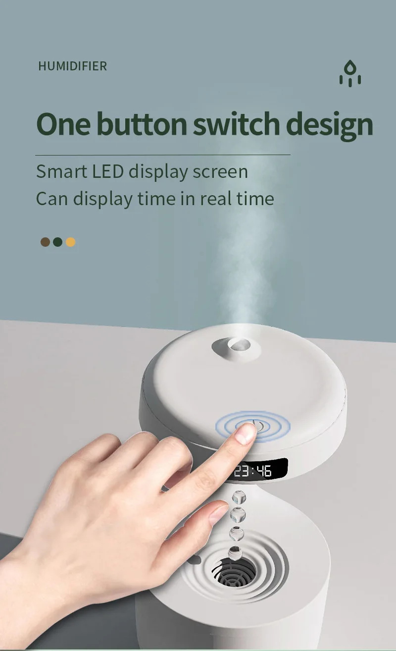 Water Droplet Air Humidifier 800ml Anti-gravity Essential Oil Diffuser Night Light Weightless Sprayer Decorations Desk Lamps