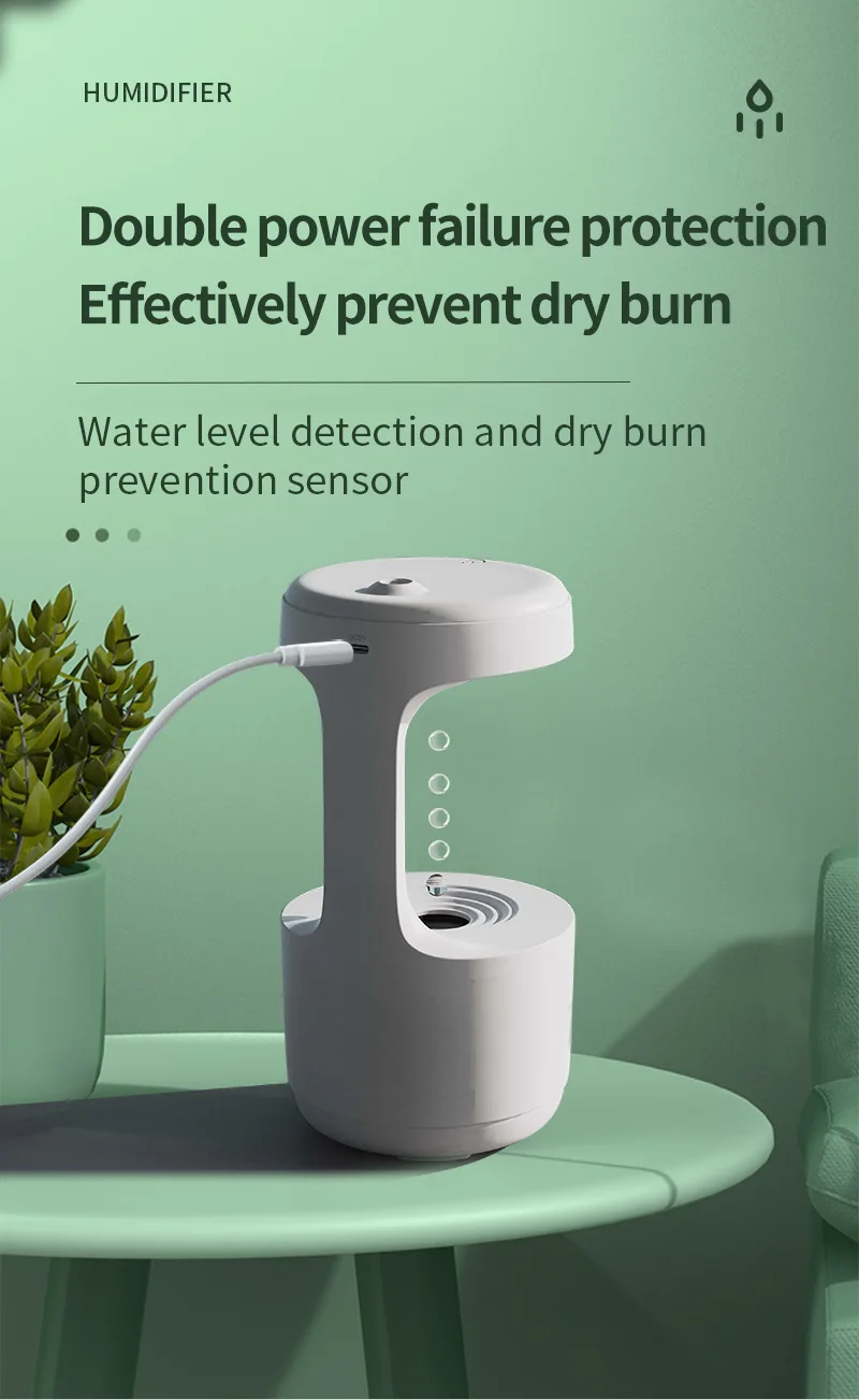 Water Droplet Air Humidifier 800ml Anti-gravity Essential Oil Diffuser Night Light Weightless Sprayer Decorations Desk Lamps