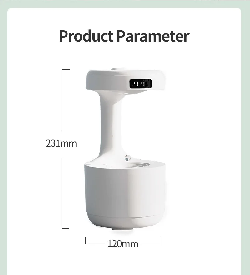 Water Droplet Air Humidifier 800ml Anti-gravity Essential Oil Diffuser Night Light Weightless Sprayer Decorations Desk Lamps