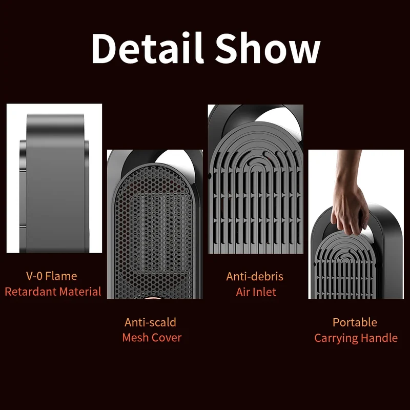 1000W Portable Heater Mini Electric Heater Room Space Heater Warm Heating Hot Fans Desktop Tilting Power-off Office Mute Heater