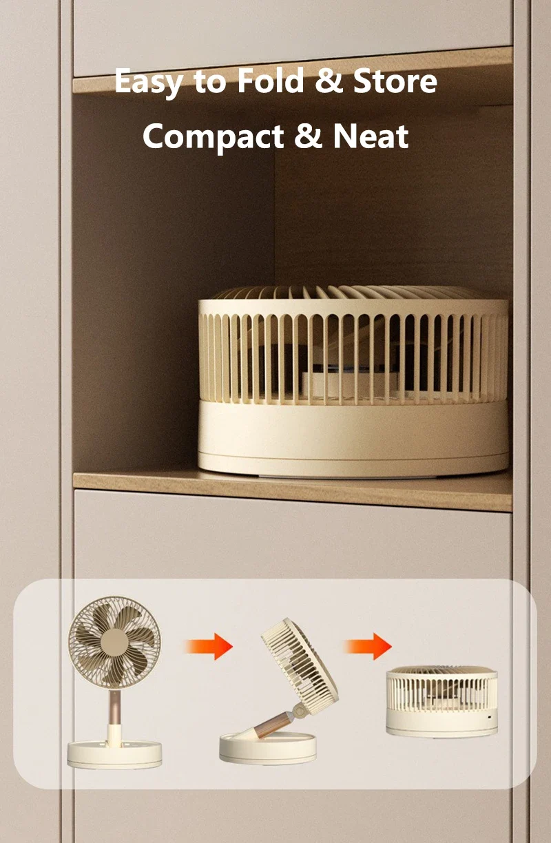 Lenovo USB Foldable Portable Fan 8inch 4 Speeds Timing Battery Operated Mini Floor Fan for Bedroom Indoor or Outdoor Table Fan
