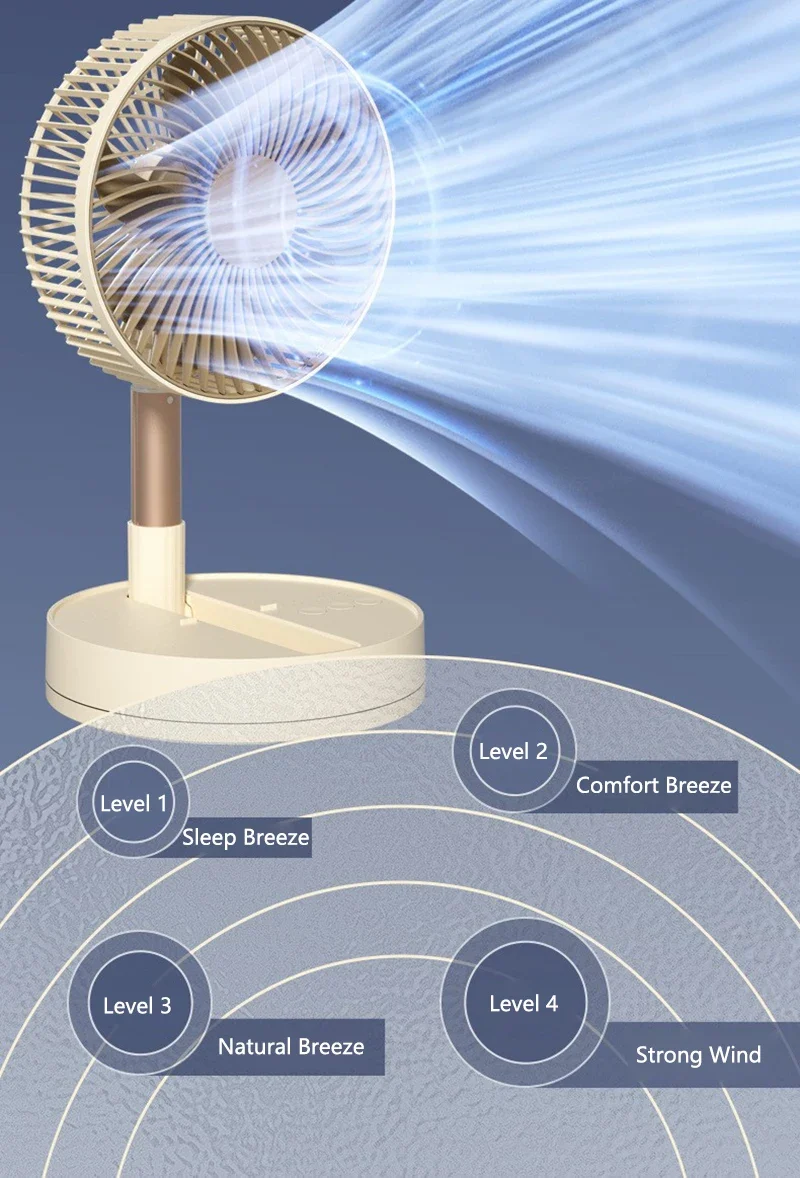 Lenovo USB Foldable Portable Fan 8inch 4 Speeds Timing Battery Operated Mini Floor Fan for Bedroom Indoor or Outdoor Table Fan