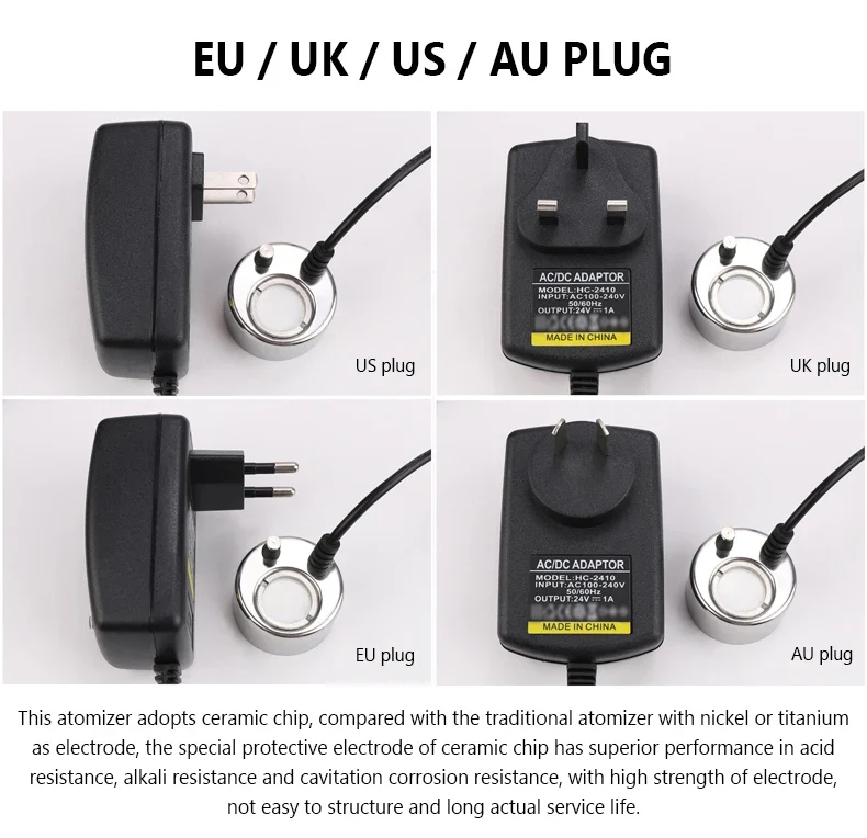 Ultrasonic Atomizer Lightless Metal Head Ceramic Chip Fogger 38mm Balcony Courtyard Water Feature Fountain Sprayer Humidifier EU