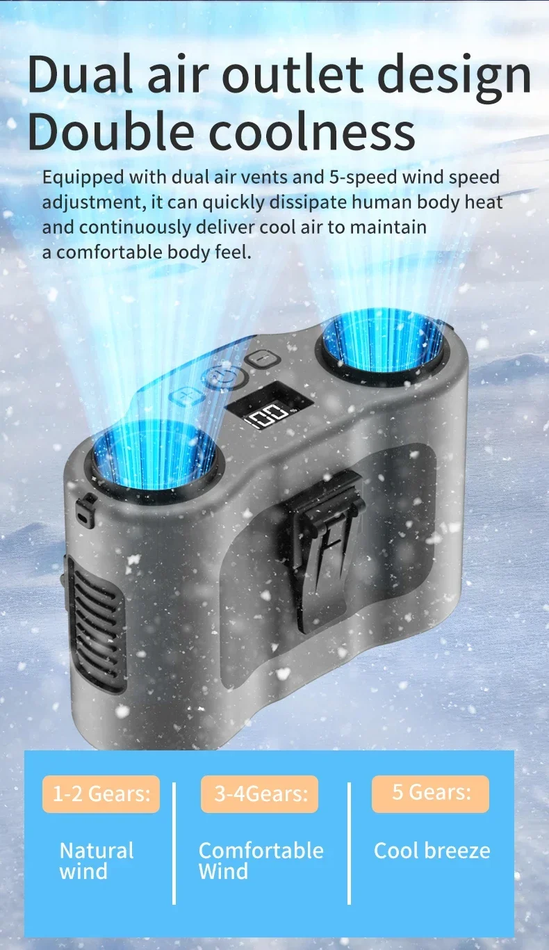 Portable Waist Clip Fan Small USB Charging Hanging Fan with LED Flashlight Outdoor Single/dual Air Outlet Fan 20000/10000Mah