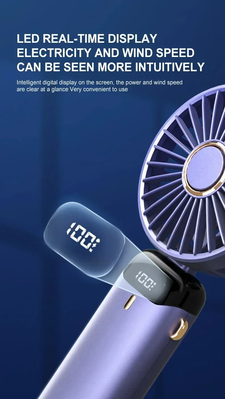 Portable Handheld Personal Rechargeable Fan LED Digital Display 90°Adjustable Rechargeable Fan , 5 Speed Wind Mini Aromatherapy