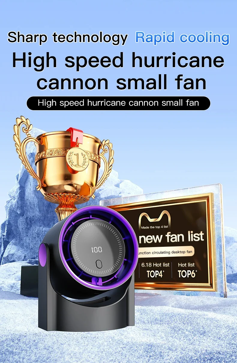 Mini Desktop Circulating Fan 4 Speed Wind Control Electric High-speed Fan USB Rechargeable Mini Circulating Cooling Fan