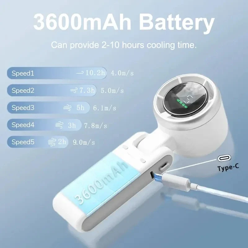 2026 NEW Handheld Turbo Fan Wearable Personal Desk Fan Small Mini Fan With Smart Digital Display Folding