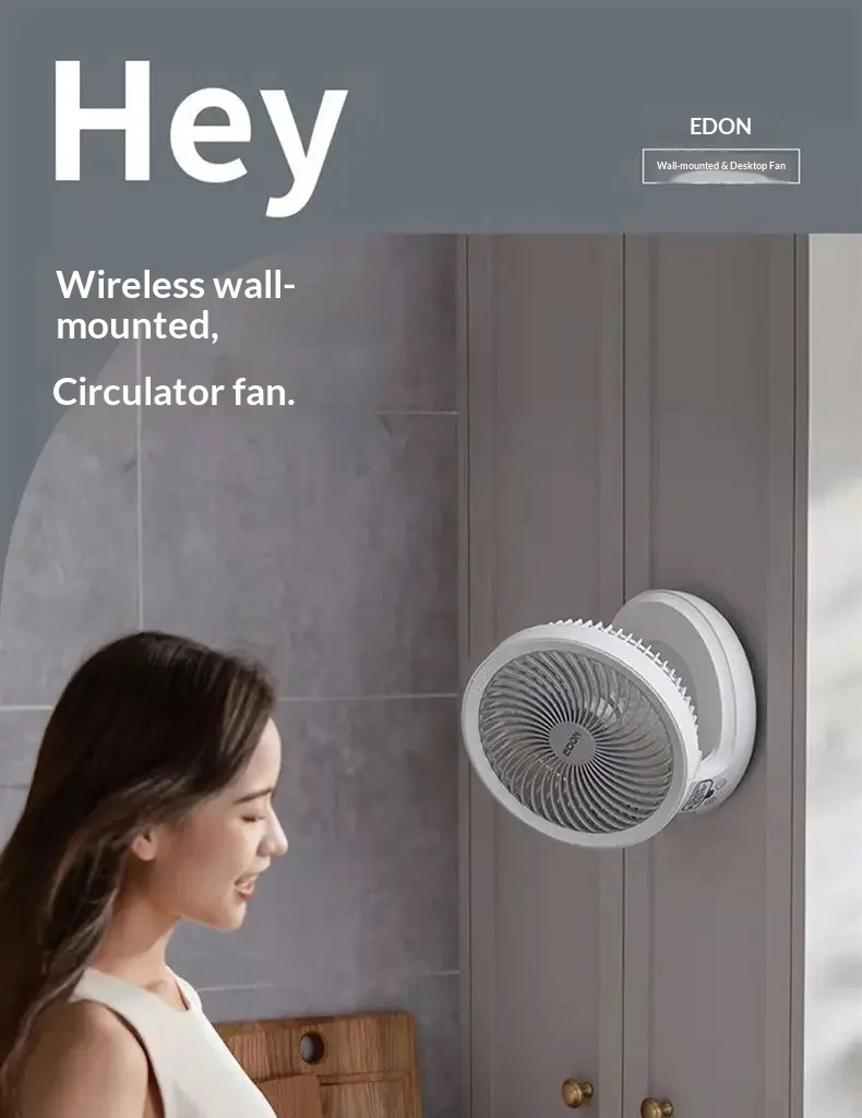 Edon Air Circulation Fan Wireless Suspended USB Rechargeable Night Light Touch Control 4 Wind Speed Folding Electric Fan Home