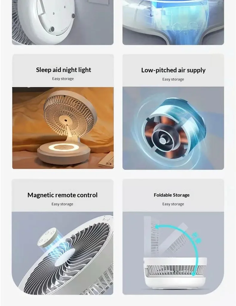 Edon Air Circulation Fan Wireless Suspended USB Rechargeable Night Light Touch Control 4 Wind Speed Folding Electric Fan Home