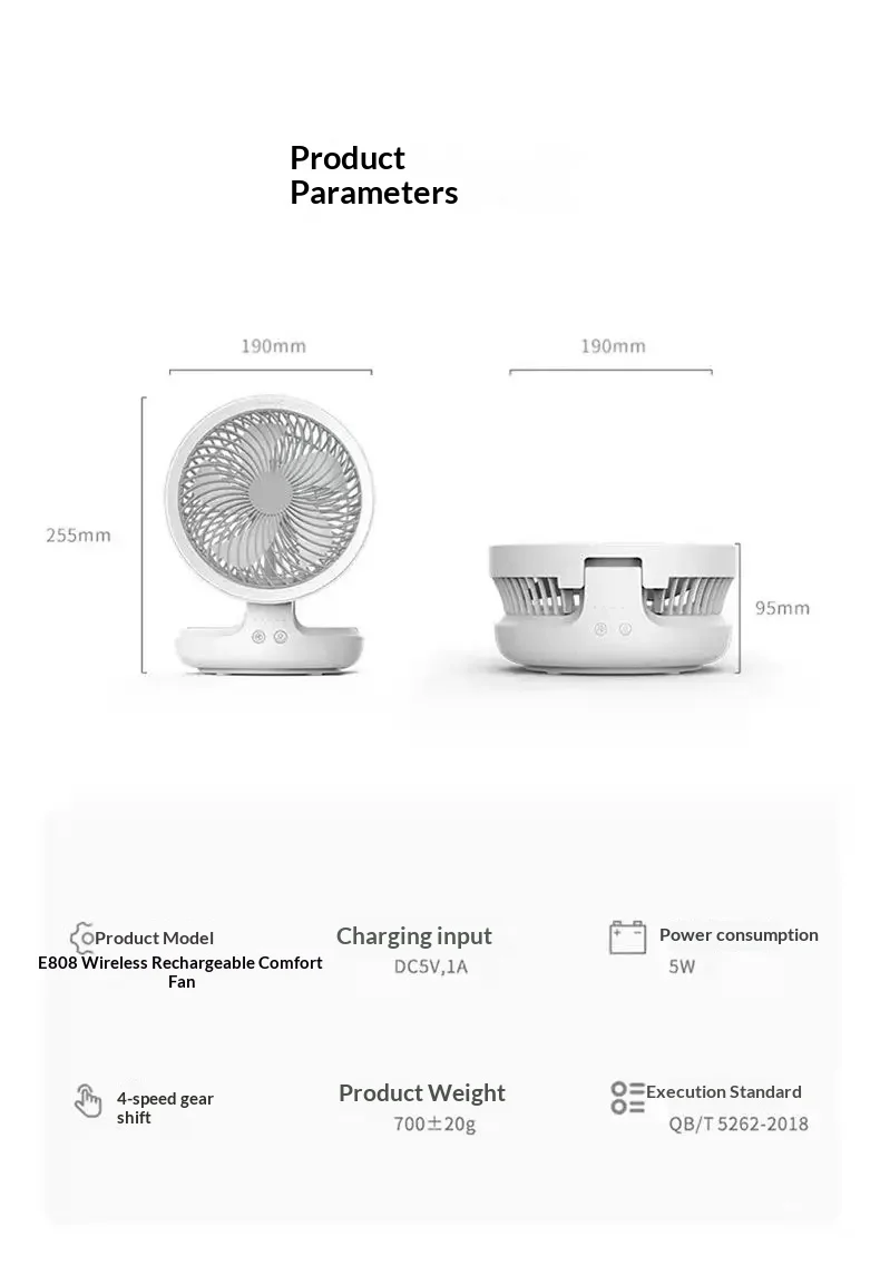 Edon Air Circulation Fan Wireless Suspended USB Rechargeable Night Light Touch Control 4 Wind Speed Folding Electric Fan Home