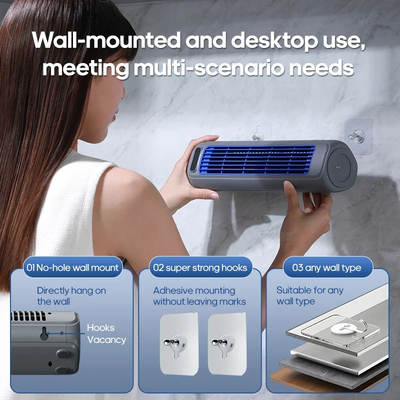 New Wall Mounted Air Conditioning Fan 2000mAh 3 Speeds Adjustable Vertical Non-drilling Circulating Fan Home Quiet Tower Fan