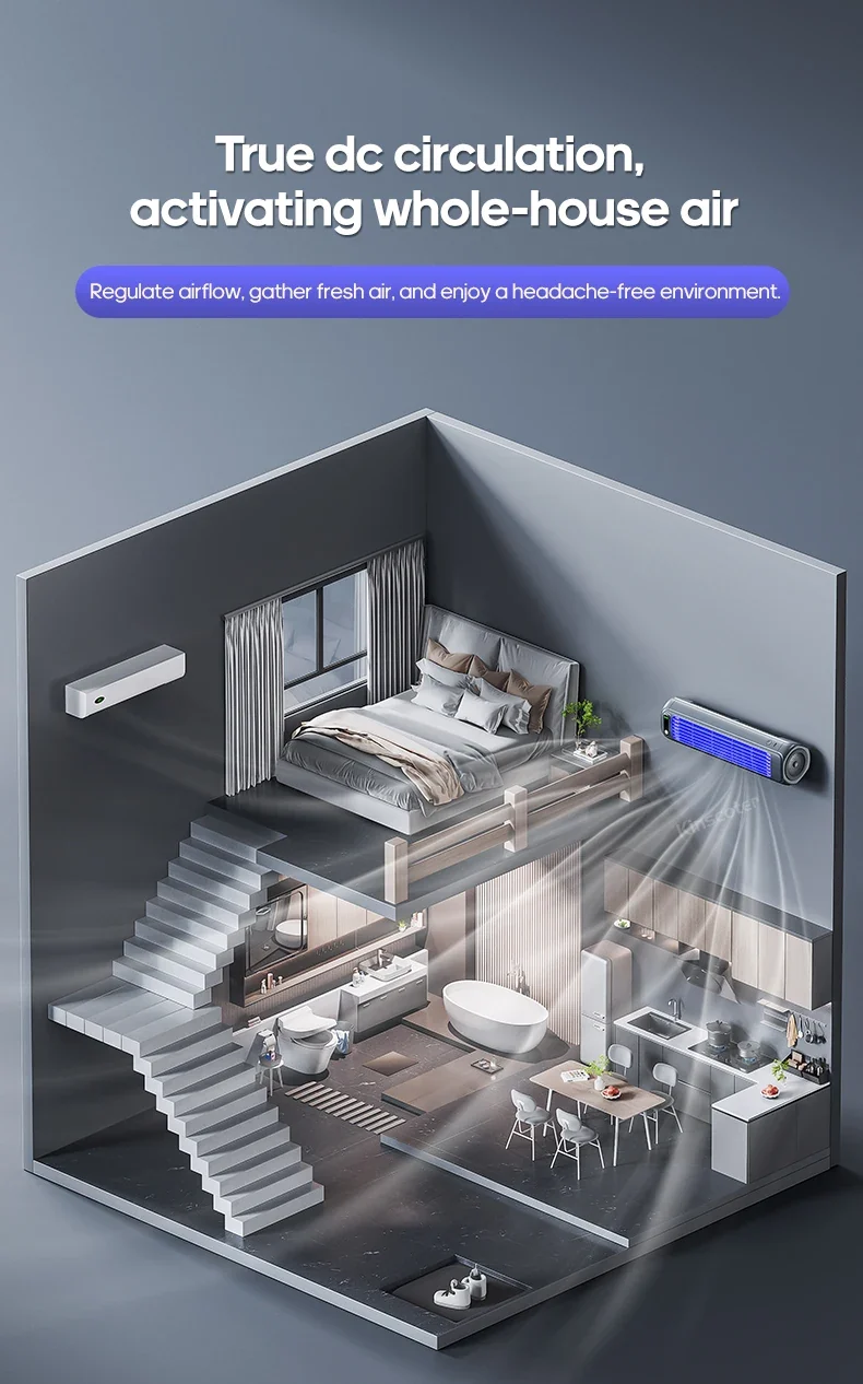 New Wall Mounted Air Conditioning Fan 2000mAh 3 Speeds Adjustable Vertical Non-drilling Circulating Fan Home Quiet Tower Fan