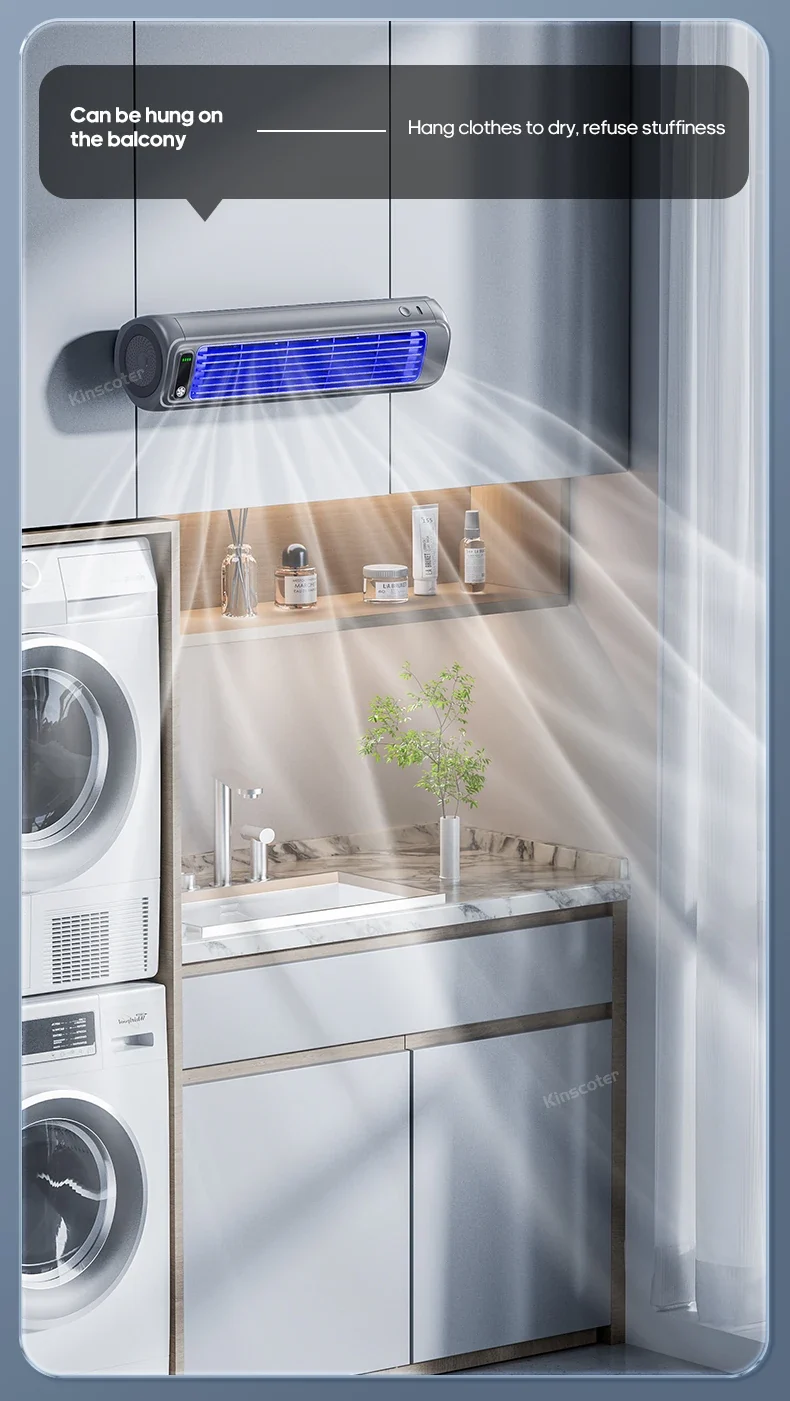 New Wall Mounted Air Conditioning Fan 2000mAh 3 Speeds Adjustable Vertical Non-drilling Circulating Fan Home Quiet Tower Fan