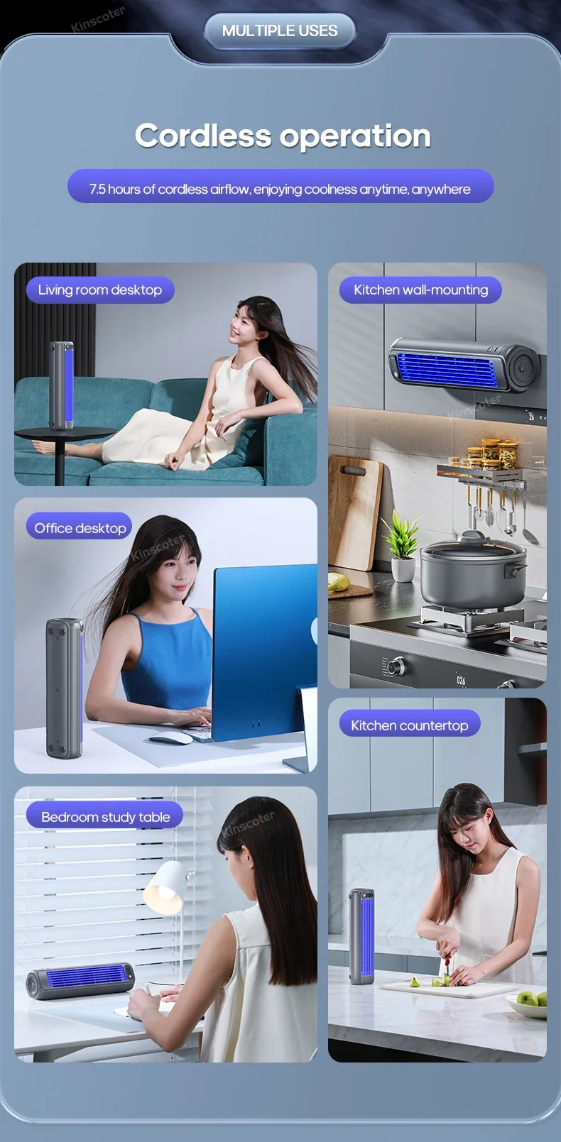 New Wall Mounted Air Conditioning Fan 2000mAh 3 Speeds Adjustable Vertical Non-drilling Circulating Fan Home Quiet Tower Fan
