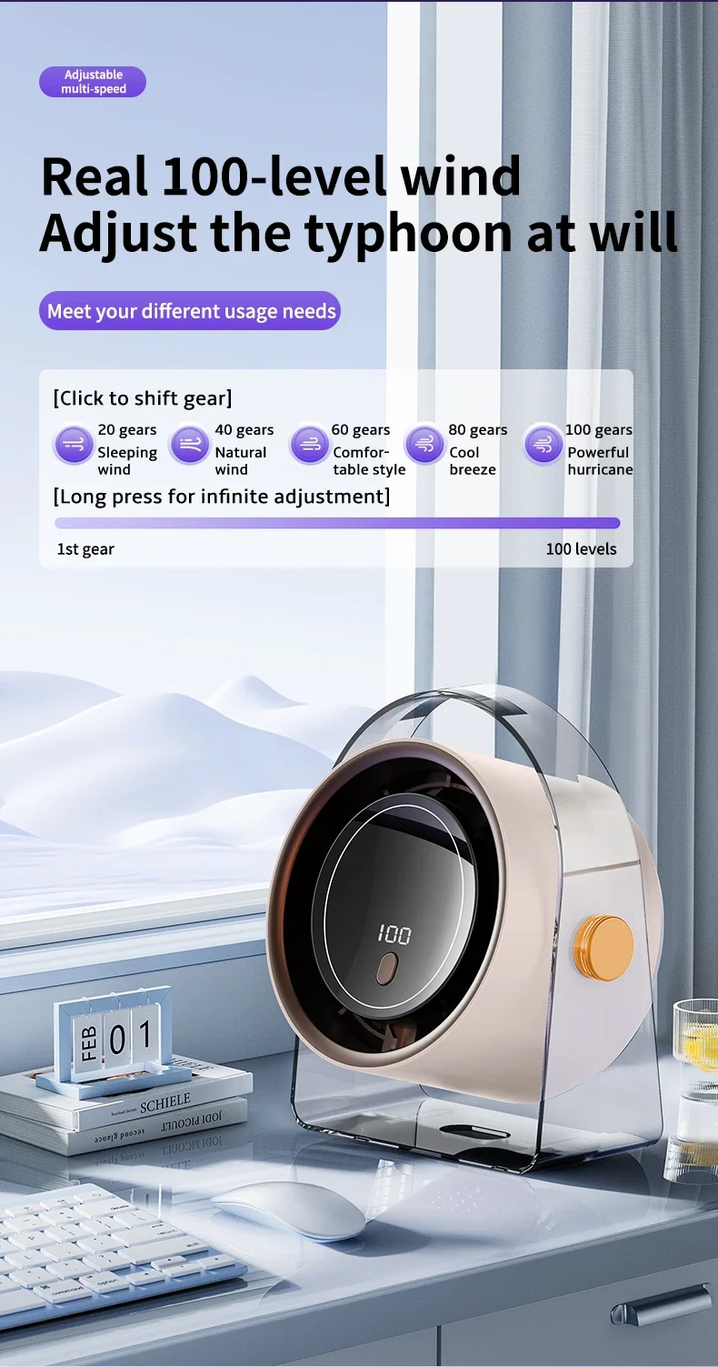 Portable Smart Electric Fan 100-speed Usb Small Fan Mini Office Dormitory Desktop Air Cooler Ceiling Fan Wall-mounted Air Cooler