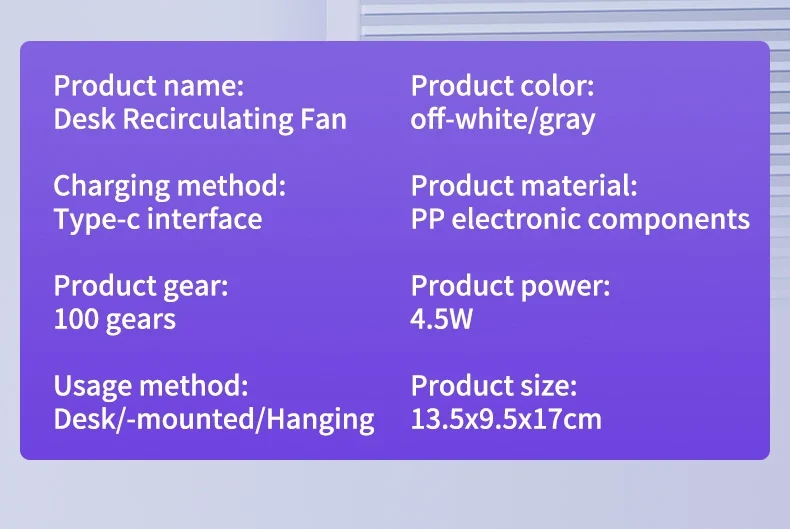 Portable Smart Electric Fan 100-speed Usb Small Fan Mini Office Dormitory Desktop Air Cooler Ceiling Fan Wall-mounted Air Cooler