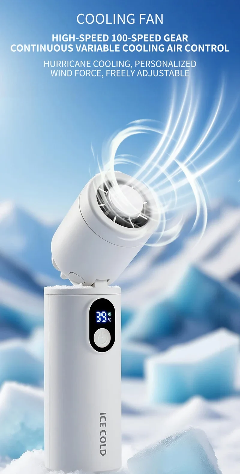 Lenovo 100 Gears Portable Handheld Fan Ventilador USB Rechargeable Foldable Fan High Speed Turbine Ice Cooling Digital Display