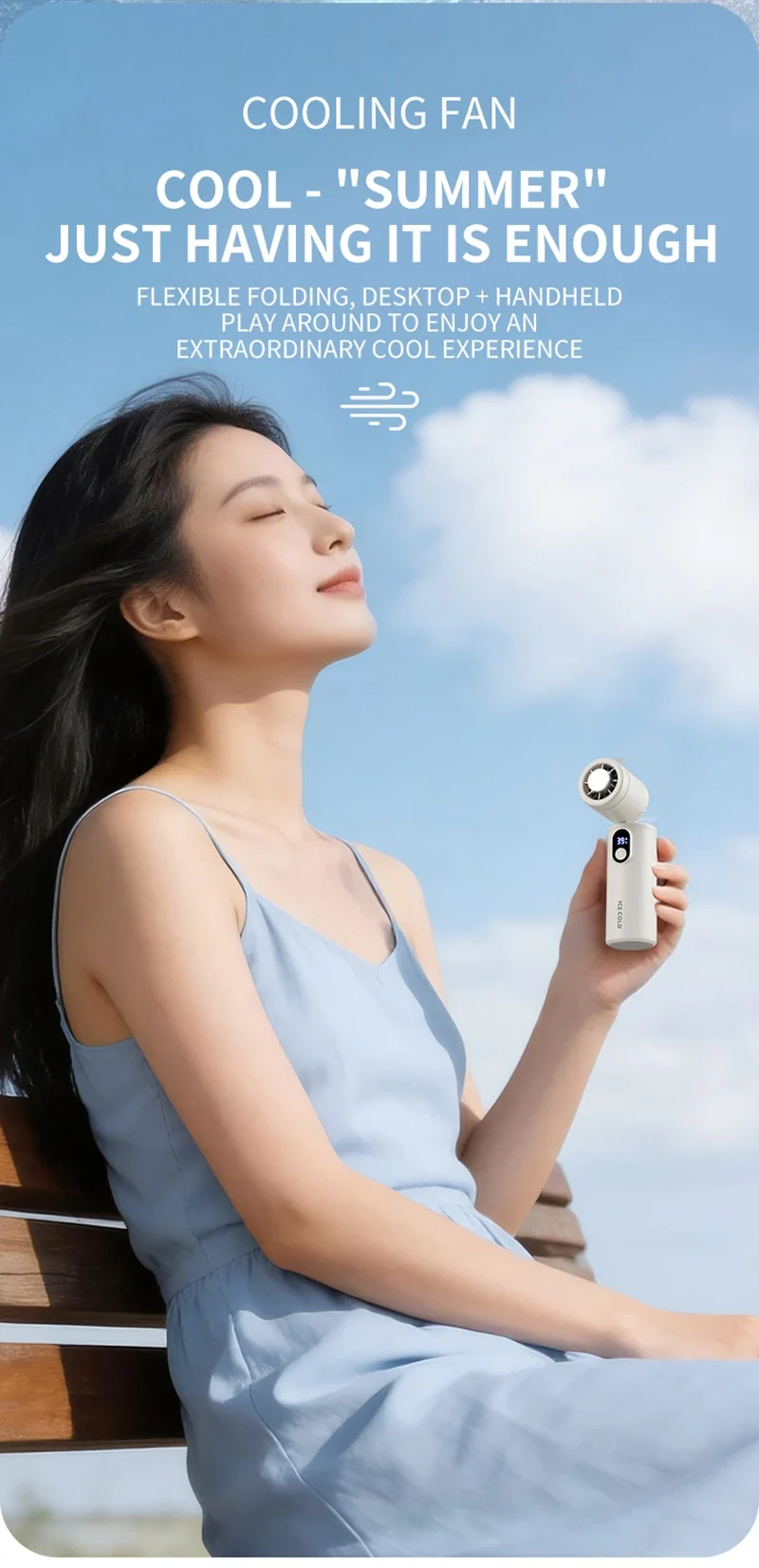 Lenovo 100 Gears Portable Handheld Fan Ventilador USB Rechargeable Foldable Fan High Speed Turbine Ice Cooling Digital Display