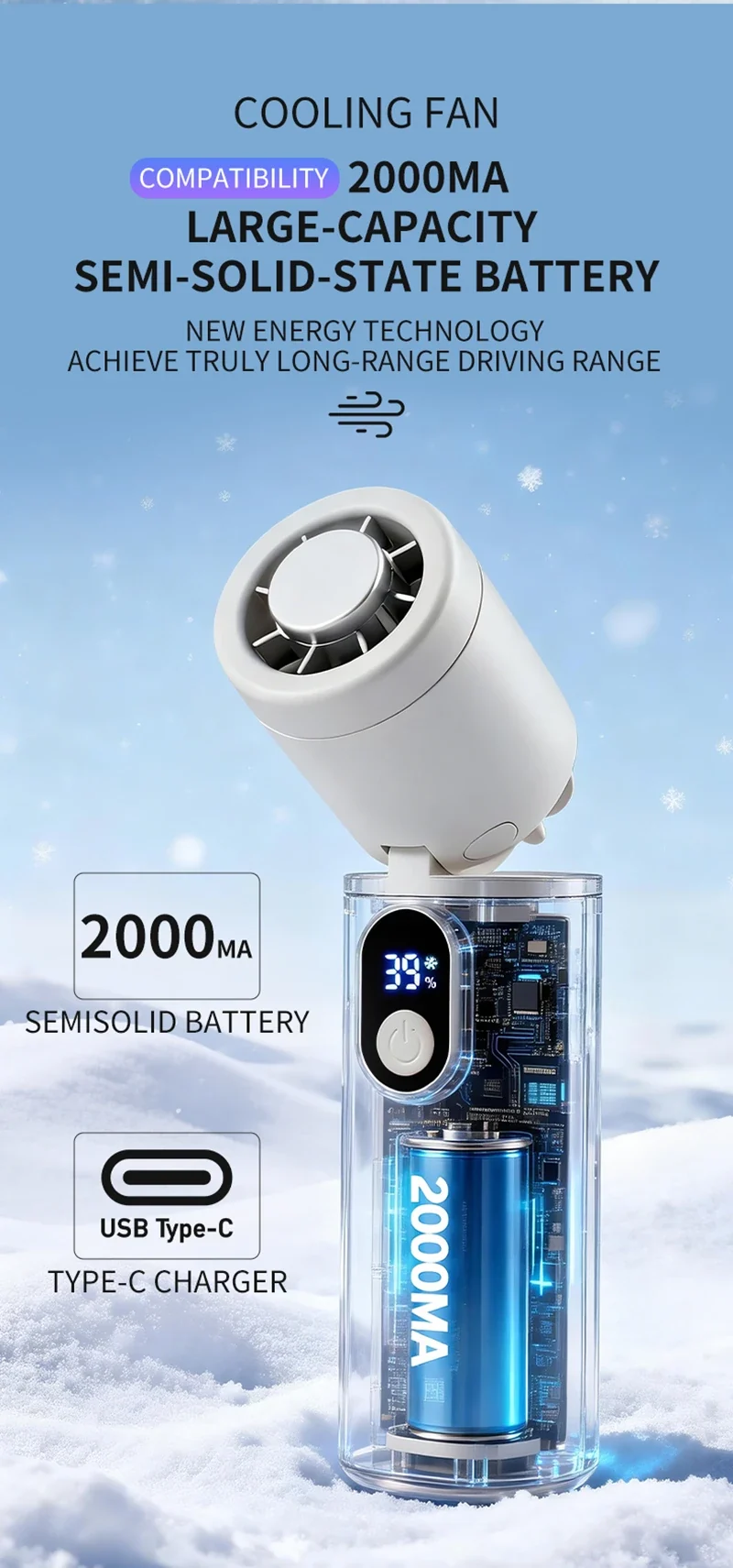 Lenovo 100 Gears Portable Handheld Fan Ventilador USB Rechargeable Foldable Fan High Speed Turbine Ice Cooling Digital Display