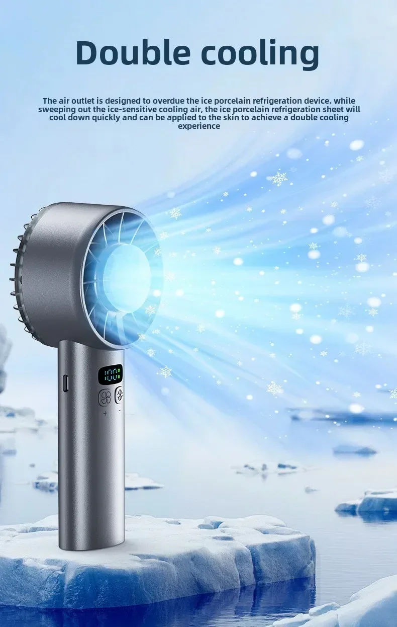 TINSOL Ice-cooling high-speed handheld fan 5200mAh portable mini fan, suitable for travel, camping, and outdoors