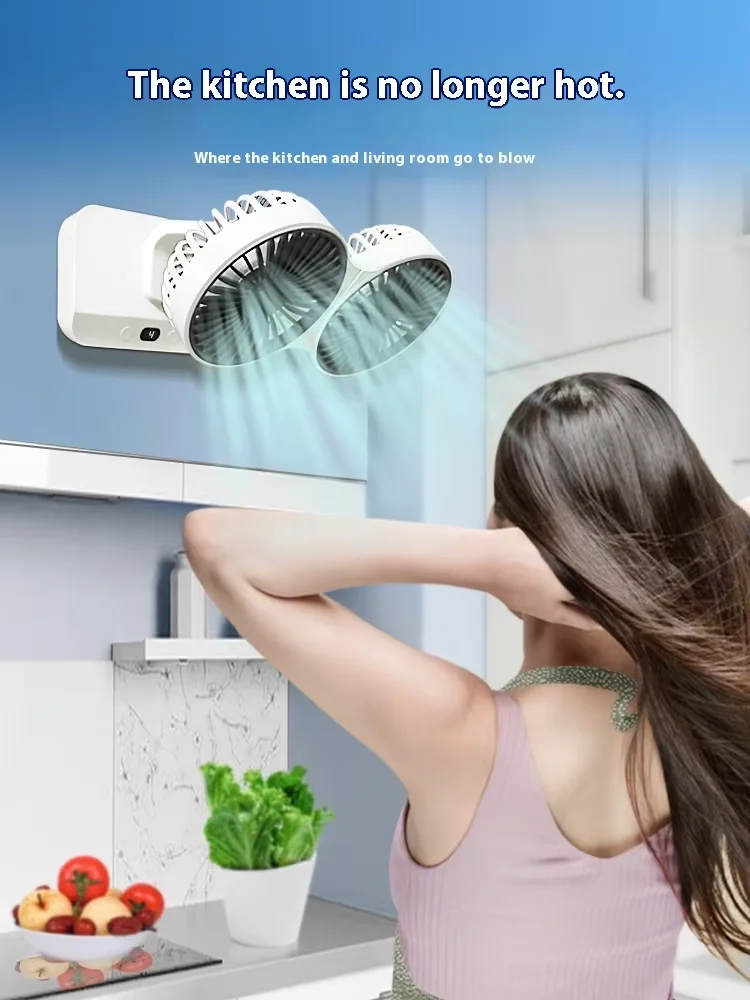 Double Head DesktopFan:4-speed fast cooling, 8000mAhbatterydigital display adjustable directionshakingfunction for household use