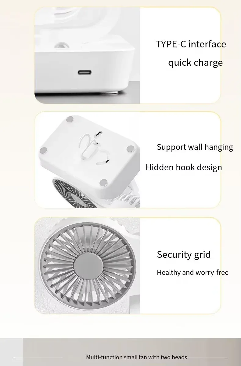 Double Head DesktopFan:4-speed fast cooling, 8000mAhbatterydigital display adjustable directionshakingfunction for household use
