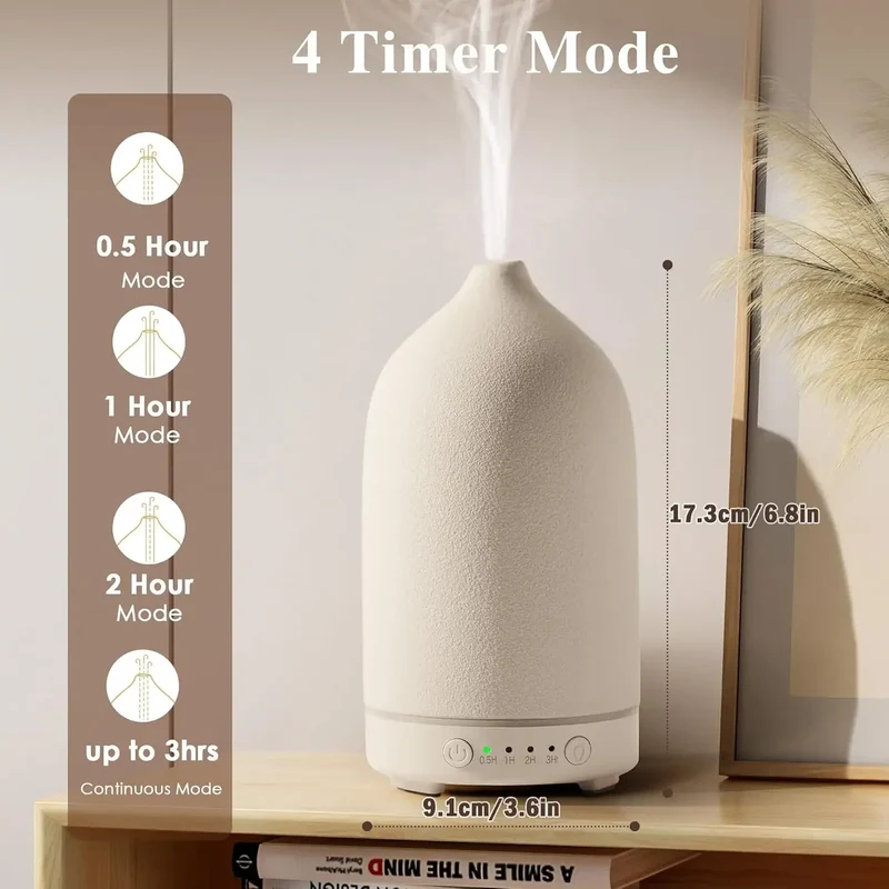 Essential Oil Diffuser 100ml Ceramic Ultrasonic Aroma Diffuser Humidifier Timer Setting 7 LED Colors Changing Lights For Home