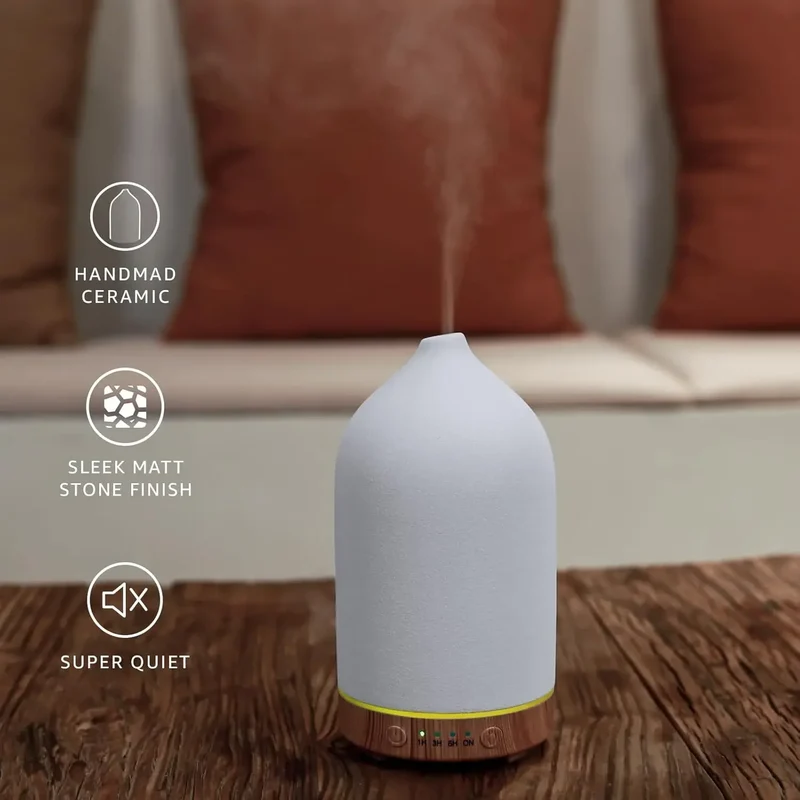 Essential Oil Diffuser 100ml Ceramic Ultrasonic Aroma Diffuser Humidifier Timer Setting 7 LED Colors Changing Lights For Home