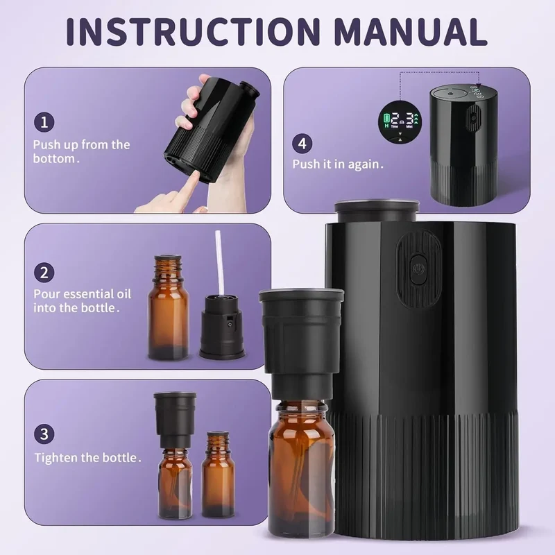 2026 New Essential Oil Diffuser Portable Cordless Diffuser Battery Operated for Car Office Home USB Rechargeable Scent Diffusers