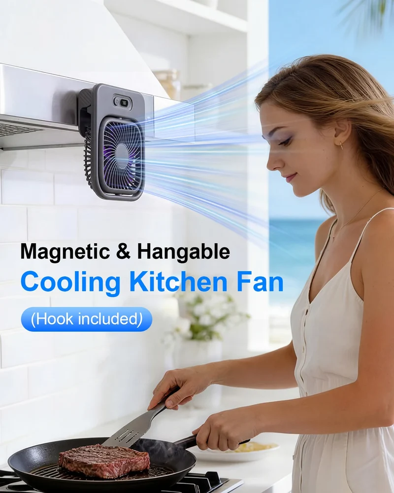 Eary 3000mAh Portable Magnetic Fan USB Rechargeable Cooling Kitchen Wall Fan for Home Gym Desk 350° 4 Speeds Wind Ultra-thin Fan