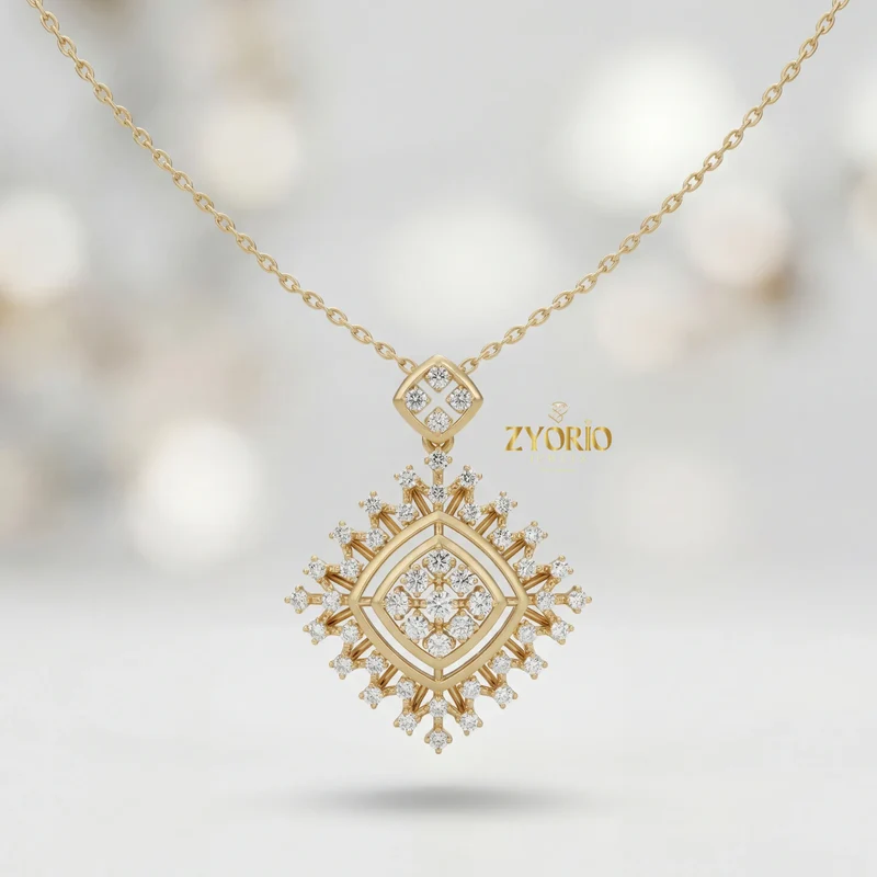 Silver Geometric Lab Grown Diamond Pendant Gold Plated Modern Sustainable Luxury Necklace for Women Engagement Wedding Party