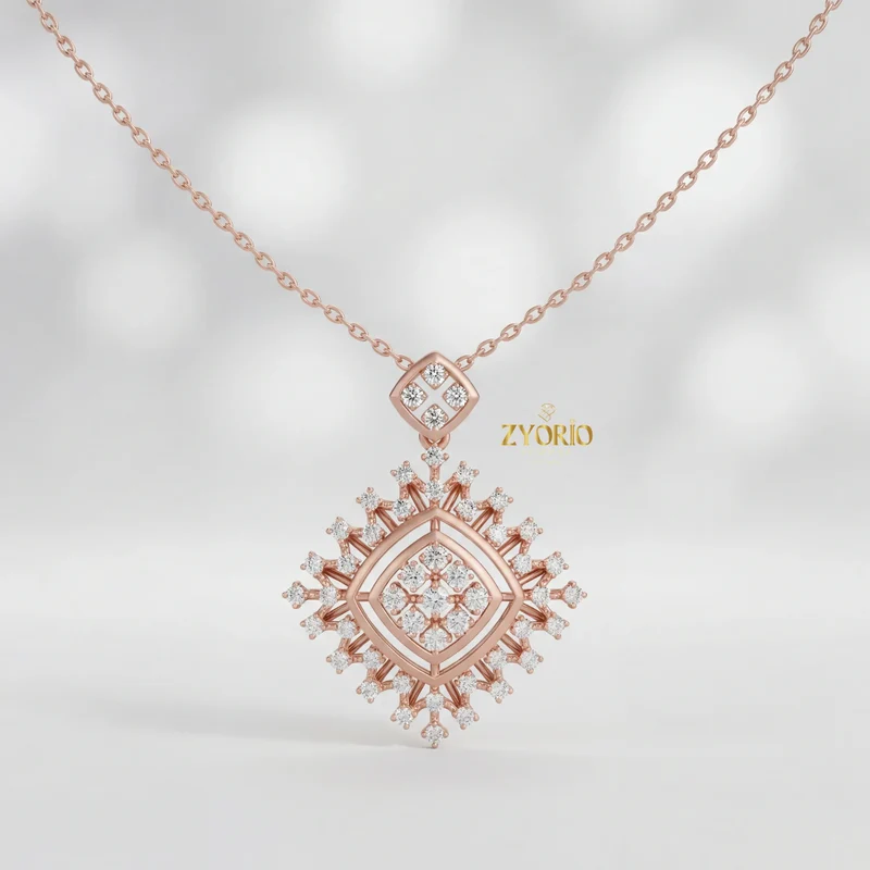 Silver Geometric Lab Grown Diamond Pendant Gold Plated Modern Sustainable Luxury Necklace for Women Engagement Wedding Party