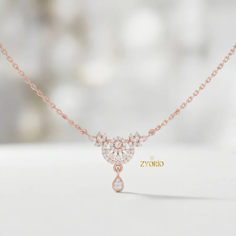 ZYORIO Women's Rose Gold Diamond Pendant Necklace Floral Design Pave Setting Round Brilliant Cut Teardrop Drop Romantic Wedding