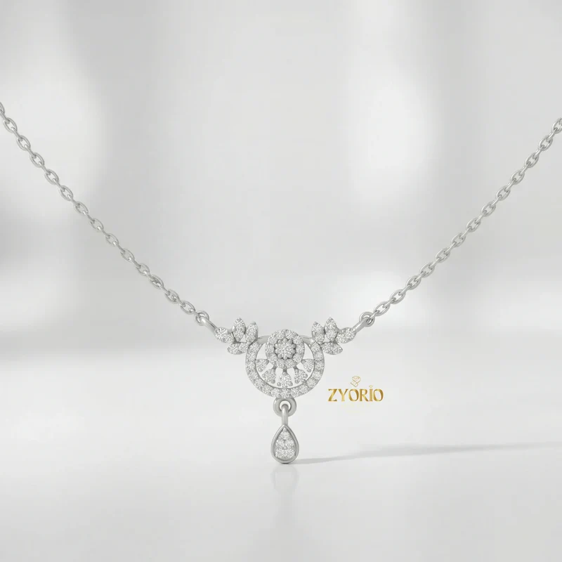 ZYORIO Women's Rose Gold Diamond Pendant Necklace Floral Design Pave Setting Round Brilliant Cut Teardrop Drop Romantic Wedding
