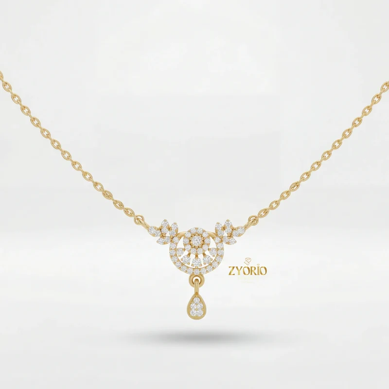 ZYORIO Women's Rose Gold Diamond Pendant Necklace Floral Design Pave Setting Round Brilliant Cut Teardrop Drop Romantic Wedding