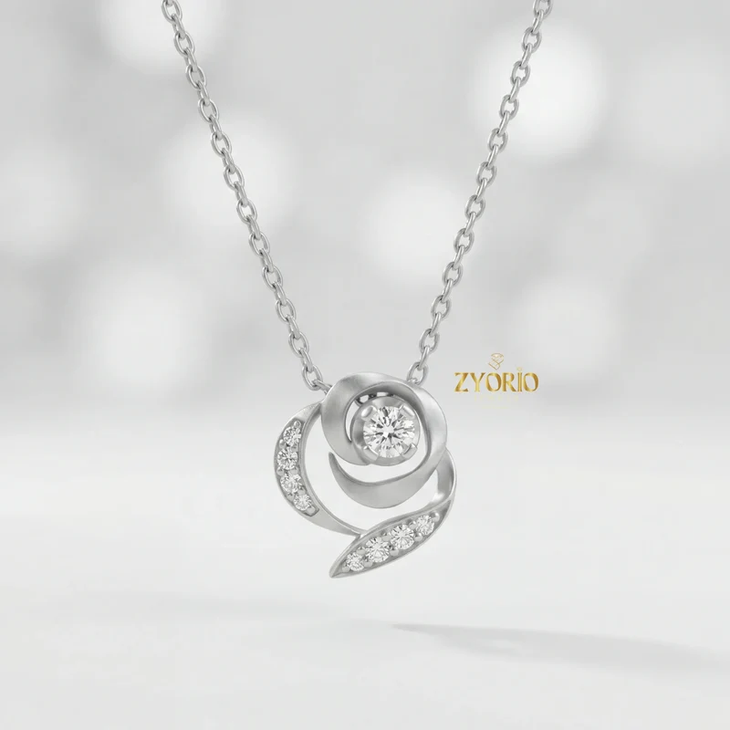 Silver Rose Gold Plated Diamond Pendant Necklace Luxury Engagement Wedding Party Jewelry Sparkling Diamond Women