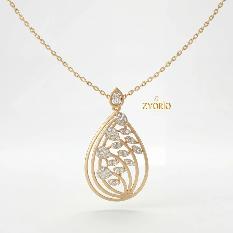 Luxury 14K 18K Gold Leaf Diamond Pendant Necklace for Women, Elegant Teardrop Nature Design Link Chain Jewelry for Engagement