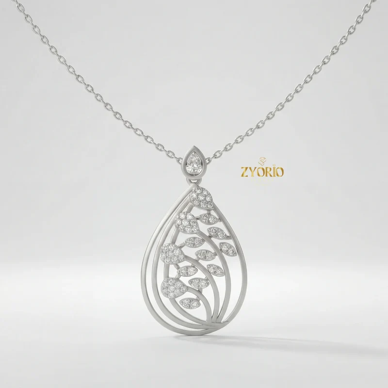 Luxury 14K 18K Gold Leaf Diamond Pendant Necklace for Women, Elegant Teardrop Nature Design Link Chain Jewelry for Engagement
