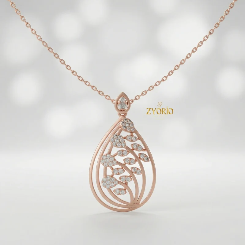 Luxury 14K 18K Gold Leaf Diamond Pendant Necklace for Women, Elegant Teardrop Nature Design Link Chain Jewelry for Engagement