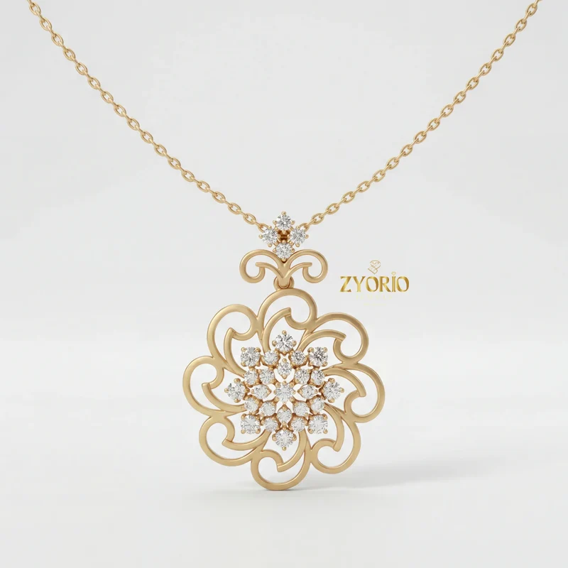 Rose Gold Floral Lab Grown Diamond Pendant Sterling Silver Elegant Sustainable Modern Luxury Women's Jewelry