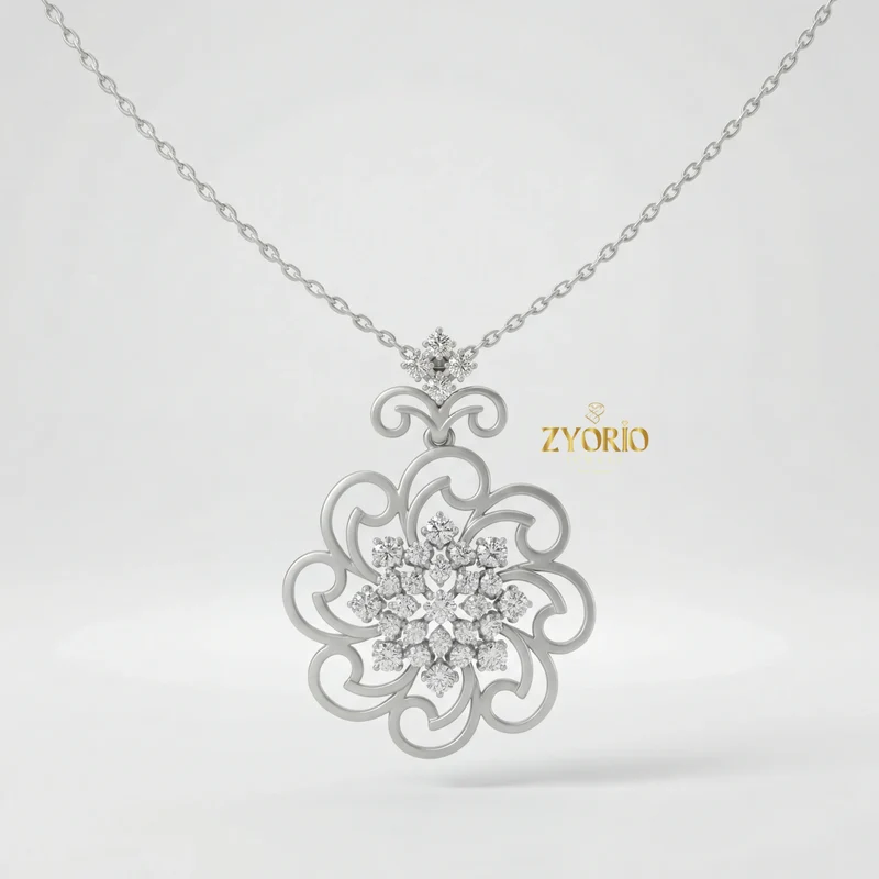Rose Gold Floral Lab Grown Diamond Pendant Sterling Silver Elegant Sustainable Modern Luxury Women's Jewelry