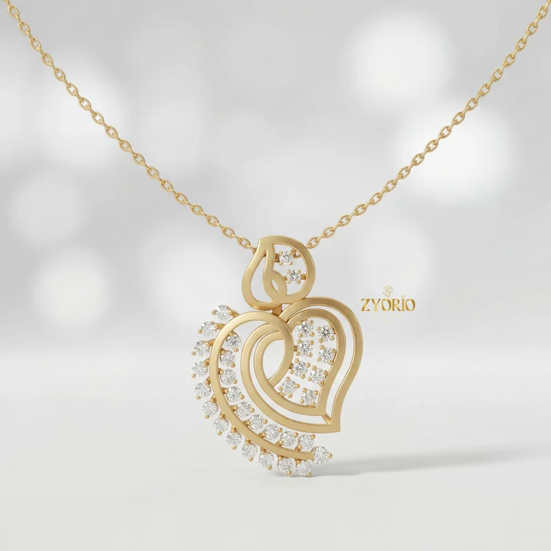 ZYORIO Rose Gold Heart Pendant Necklace With Round Diamond Claw Setting Romantic Women's Snake Chain Jewelry