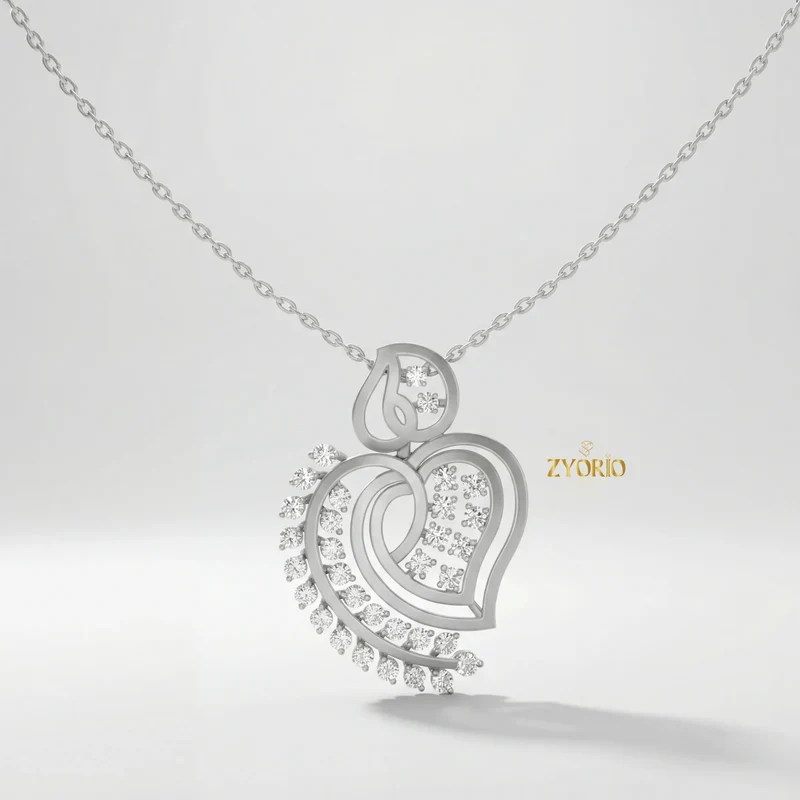 ZYORIO Rose Gold Heart Pendant Necklace With Round Diamond Claw Setting Romantic Women's Snake Chain Jewelry