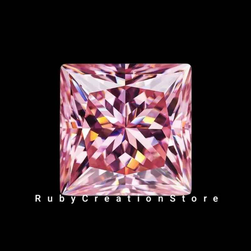 Beautiful Color Pink Princess Cut Polished Moissanite Loose Stone VVS1 Clarity High Brilliance Fire Certified Gemstone for