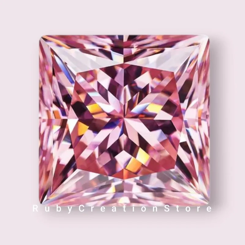 Beautiful Color Pink Princess Cut Polished Moissanite Loose Stone VVS1 Clarity High Brilliance Fire Certified Gemstone for
