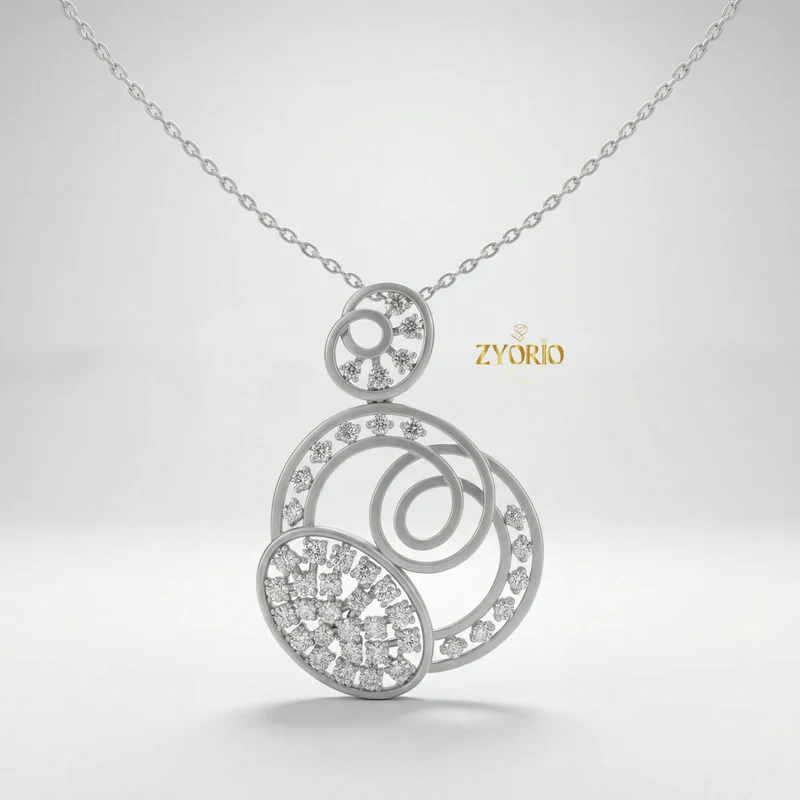 Sterling Silver Triple Circle Diamond Pendant Necklace Modern Luxury Jewelry for Engagement Wedding Anniversary Party