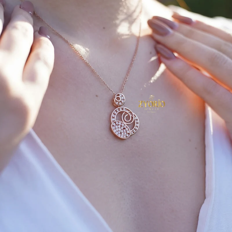 Sterling Silver Triple Circle Diamond Pendant Necklace Modern Luxury Jewelry for Engagement Wedding Anniversary Party