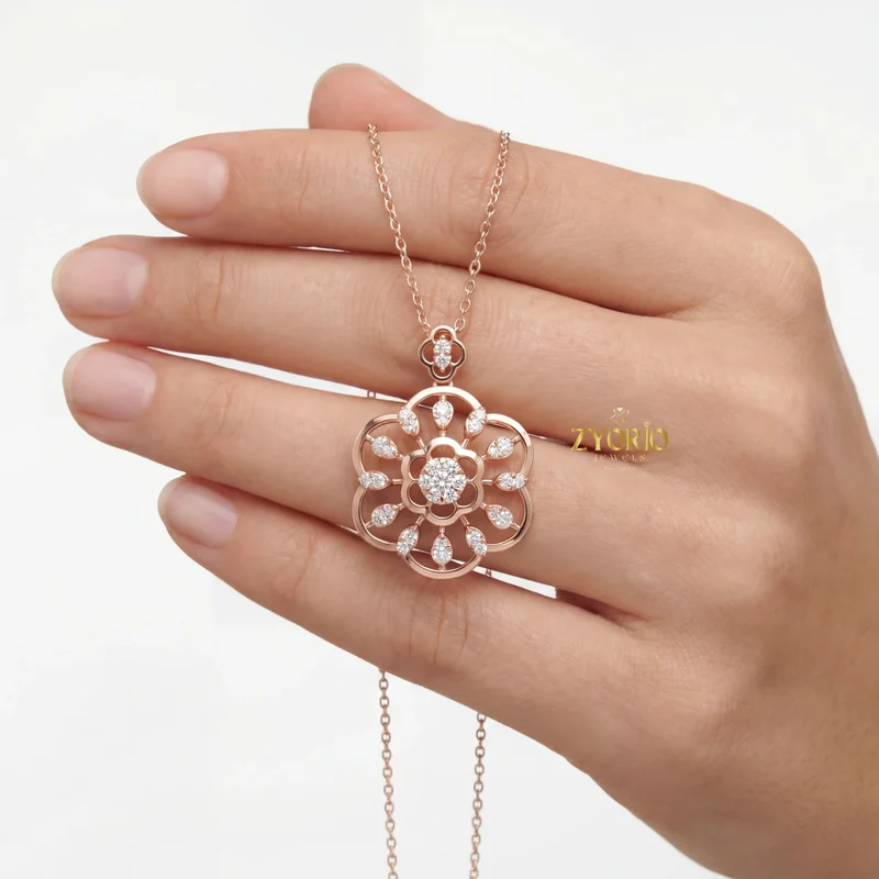 925 Sterling Silver Rose Gold Crescent Floral CZ Zircon Ring Women Luxury Wedding Engagement Jewelry Custom Supplier