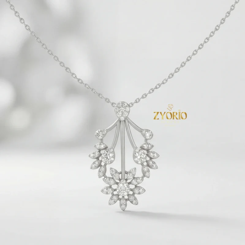 Luxury Floral Burst Lab Grown Diamond Pendant Necklace in 925 Silver Gold | IGI Certified Custom Women Fine Jewelry Supplier